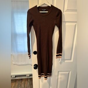 Kittenish - Ribbed Body Con Side Slit Sweater Dress
